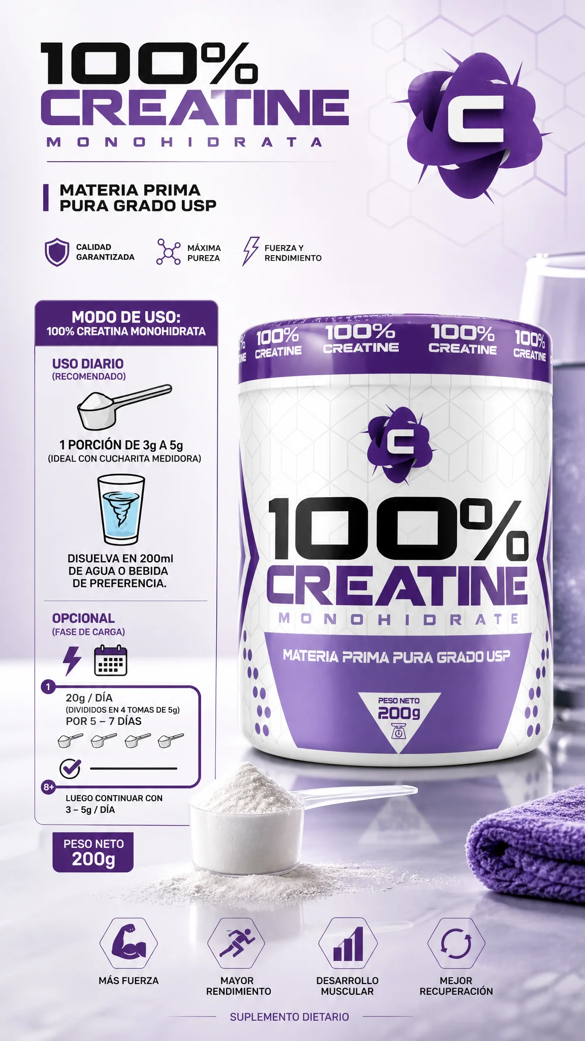 Tabla nutricional 100% Creatine Monohidrate